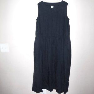LEN OK LO Black Linen Jumper Lagenelook Dress Size Large Pockets!